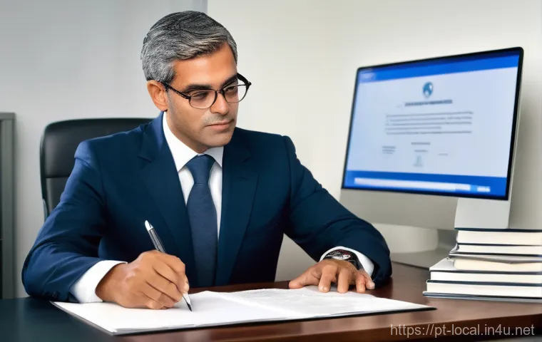 지방공무원 승진을 위한 자기계발법 - **Prompt:** A dynamic, well-lit image of a modern Portuguese public administration office. In the fo...