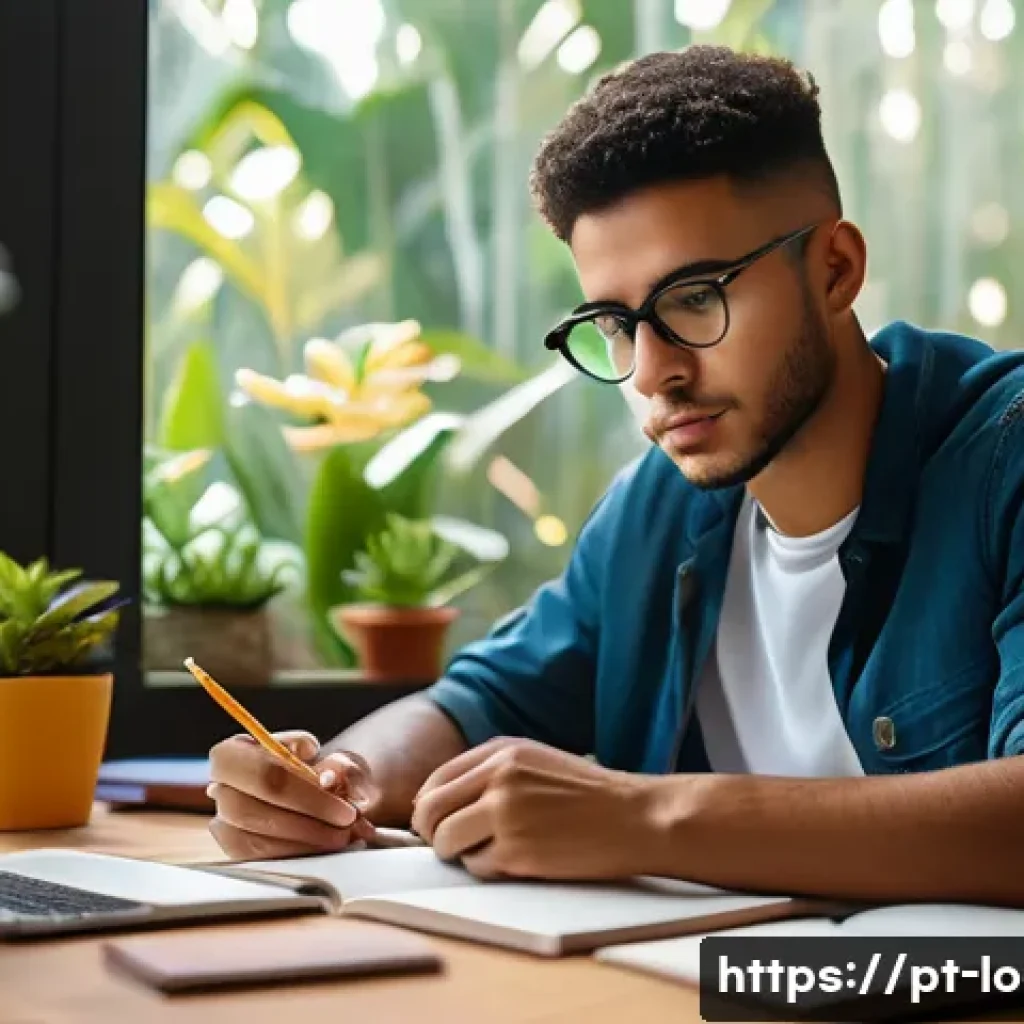 지방공무원 주요 시험 과목별 난이도 - A focused Brazilian student sitting at a modern wooden desk, surrounded by colorful textbooks and no...