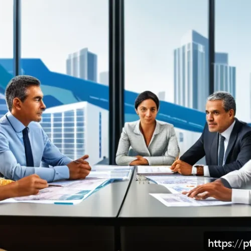 지방공무원 연봉 상승 요인 분석 - Illustration of a diverse group of Brazilian municipal public servants in a modern office setting, d...