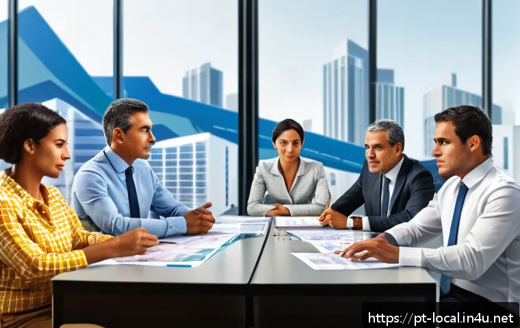 지방공무원 연봉 상승 요인 분석 - Illustration of a diverse group of Brazilian municipal public servants in a modern office setting, d...