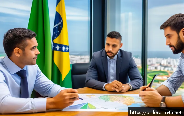 지방공무원 자격증 취득 과정 - A modern Brazilian municipal government office interior, showing diverse public administrators colla...