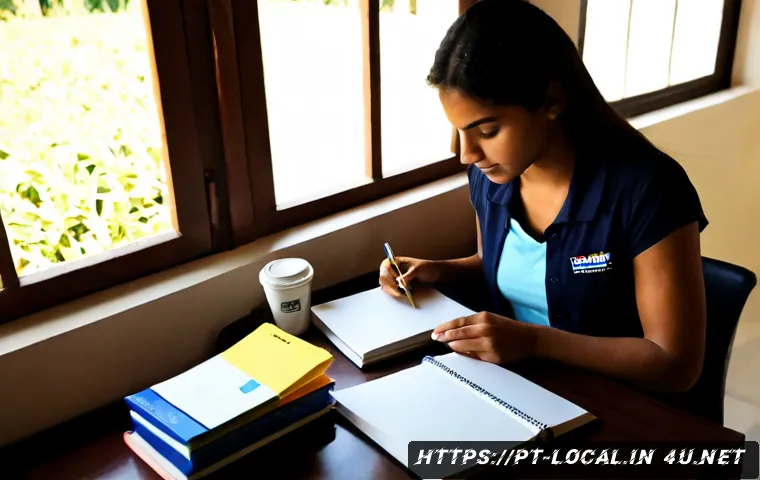 지방공무원 자격증 공부법 - Photorealistic Brazilian municipal public service exam candidate studying at a tidy home desk, organ...